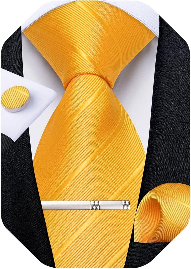 DiBanGu Mens Striped Tie Silk Woven Necktie and Pocket Square Cufflinks Tie Clip Set Wedding Business Formal Gift Tie for Men - Image 1